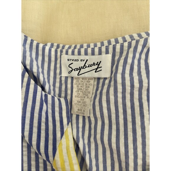 Saybury 70’s Vintage Seersucker Maxi Dress Blue Yellow Red Stripe Womens Size L - Picture 5 of 7
